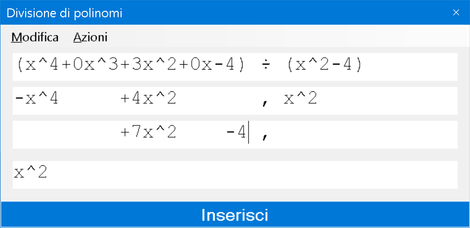 Schermata che mostra l'operazione